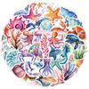50 pegatinas de dibujos animados de vida marina estilo acuarela, lindas tortugas, peces, camarones, estrellas de mar, papelería, tazas de agua, pegatinas para equipaje