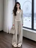 Traje de Dos Piezas Falso con Cremallera para Mujer Otoño/Invierno 2026 Estilo Coreano Casual Holgado Adelgazante Cintura Alta Caída Pantalones de Pierna Ancha Conjunto de Dos Piezas