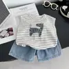 Conjunto de Roupas Infantis 2026 Verão Novo Estilo Coreano Casual Shorts Jeans para Meninos e Meninas