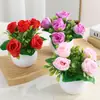 Flor Rosa Simulada Pequena Planta em Vaso Decoração de Mesa Flor Simulada Pequenos Enfeites Arranjo de Casamento Flores Simuladas Plantas Flor Artificial