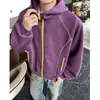 Sudadera con Capucha y Cardigan de Patchwork de Moda con Cuello Alto Unisex Moda Suelta Diseño de Puntada de Contraste Sentido del Diseño Chaqueta con Capucha Versátil y Relajada