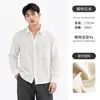 Camisa de Lino Mezclado con Cuello para Hombre Nueva de Primavera y Otoño Estilo Old Money Color Sólido Con Bolsillos Ropa Exterior Casual Top de Manga Larga