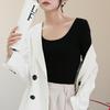 Camiseta Básica de Modal com Gola Baixa para Mulheres na Primavera, Outono e Inverno, Camiseta de Manga Longa com Gola Redonda, Top Fino Justo e Quente, Novo Estilo