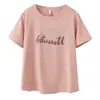 Camiseta Casual de Verano para Mujer Talla Grande 100kg, Manga Corta, Estampado de Letras, Versátil, Clásica, Cuello Redondo, Top 9736