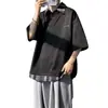 Camiseta Manga Curta Patchwork Color Blocking Falsa Duas Peças para Homem, Tendência de Verão Estilo Americano Solta Cleanfit Camiseta Meia Manga para Casal