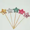 Bandera decorativa para pastel directa de fábrica, espejo brillante, estrella de PU brillante, amor, mesa de postres, palo de bambú, tarjeta, Paquete de 50