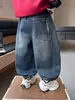 Pantalones Vaqueros de Primavera y Otoño para Niños, Estilo Coreano, Elegantes Pantalones Curvos de Corte Holgado para Niños, Pantalones de Otoño para Bebé, Comercio Exterior