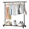 Secador de ropa de pie para interiores para uso doméstico, apto para dormitorios, plegable, de una sola barra, simple, retráctil y móvil, para colgar ropa, sombreros y otros artículos