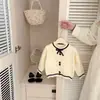 Cárdigan de Punto con Lazo Estilo Francés para Niñas Otoño Bebé Color Bloque Elegante Suéter Suave y Esponjoso Prendas de Abrigo Versátiles Ropa Infantil