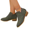 Botas de cuero de tacón grueso para talla grande, adelgazantes, con cremallera trasera, estilo europeo y americano, color liso, botines para mujer, botines cortos de cuero con punta