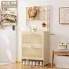 Gabinete de Zapatos Ultradelgado para Entrada, Almacenamiento Integrado y Diseño de Ganchos, Gabinete Vertical con Puertas abatibles, Zapatero de Piso para Pasillo del Hogar, ¡Wow!