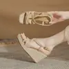 Sandalias de cuña Jingang Shoes Mj90111 para mujer Modelo Nuevo 2026 con Suela Gruesa, Punta Abierta, Cuerda de Cáñamo, Tacón Alto, Zapatos de Mujer con Suela Gruesa
