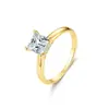 Nuevo Anillo de Plata de Ley S925 con Moissanita para Mujer, Corte Princesa Cuadrado, Anillo Chapado en Oro de 14K, Anillo de Compromiso Estilo Europeo y Americano