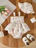 2026 Mameluco de Verano para Bebé Dulce Floral sin Tirantes sin Mangas Body para Niñas Lindo Triángulo Traje para Gatear con Sombrero