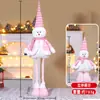 Nova Boneca de Natal em Pé Retrátil Velho de Listras Natalinas Boneco de Neve Boneca de Pernas Longas Decoração de Janela de Hotel