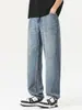 Roupas Masculinas Fengshe / Jeans de Liocel Novo para o Verão Calças Retas Largas Jeans Casuais Versáteis