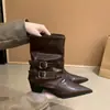 Botines blancos de punta fina con tacón grueso, nuevos para otoño e invierno 2026 para mujer, con hebilla de cinturón, botines de montar sin cordones, botines de media pierna