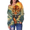 Top transfronterizo con estampado de tigre 3D, ropa nueva europea y americana para mujer, suéter de hombros descubiertos para mujer, top de hombro oblicuo para mujer, camisa básica para mujer