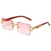 Gafas de sol sin marco con diseño de leopardo retro europeo y americano, gafas de sol de moda para mujer con vetas de madera, gafas de sol para hombre, venta al por mayor transfronteriza de moda