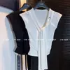 Chal Estilo Academia, Corbata Sencilla Ajustada, Camiseta de Manga Corta, Top Corto de Verano 2025 con Cuello en V y Diseño Único, Moderno