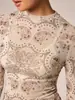 Bestseller transfronterizo europeo y americano retro paisley malla manga larga corte ajustado transparente sexy top básico