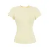 Camiseta básica feminina de gola redonda, manga curta e ombro normal, estilo americano picante, para o verão de 2026, slim fit, versátil, cor sólida.