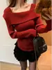 Elegante top de punto estilo francés, sin hombros, para mujer, nuevo suéter de otoño/invierno, moderno y versátil