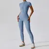 Ropa de yoga para venta al por mayor transfronteriza: Traje deportivo de una pieza con cremallera, manga corta, adelgazante, sensación de segunda piel, ropa de fitness Pilates para mujer, disponible para dropshipping