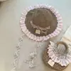 Novo Chapéu de Palha Feminino Proteção Solar Guarda-sol Chapéu de Palha de Aba Larga Renda com Flores Toque de Luxo Férias Versátil Faz o Rosto Parecer Menor