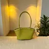 Nova Moda de Férias Estilo Coreano Primavera e Verão Bolsa de Mão Feminina Tecida, Cesta Tote, Bolsa Tote de Ombro Único em Formato de Concha, Bolsa Tecida