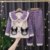 Pijamas nuevos para niñas, otoño e invierno, de forro polar coral, estilo japonés de dibujos animados, Kulomi, franela cálida, ropa de hogar para niñas medianas y grandes.