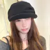 Boina com Viseira Plissada e Lantejoulas Estilo Coreano para Mulheres Estilo Preguiçoso Outono Inicial Chapéu Octogonal Faz o Rosto Parecer Menor Boné de Jovem Personalidade