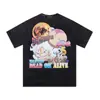 Camiseta de Manga Corta Redonda Holgada Resistente Saint Miael Estilo Americano Retro Vtg Desgastada con Salpicaduras Cara Sonriente