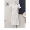 Elegante Vestido de Punto de Manga Corta con Lazo para Mujer Primavera Deseo Puro Chica Hot a la Moda Reductor de Edad Entallado a la Cintura Falda de Cadera