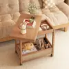 Mesa de Centro Lateral Móvil Madera Maciza Vintage Carrito Pequeño Gabinete Lateral para Sofá de Sala de Estar con Ruedas Apartamento Pequeño Mesa Plegable