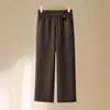 Pantalones casuales rectos de talla grande para otoño para madres de mediana edad y mayores, pantalones de cintura elástica para señoras mayores, pantalones largos elegantes y holgados para abuelas