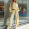 Conjunto de sudadera casual de moda de alta gama de color liso, manga corta y larga, y pantalones anchos elásticos, nuevo para otoño e invierno 2026 en Europa y América