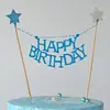 Decoración de pastel con bandera de estrella Bandera Red social Bandera de pastel FelizCumpleaños Tarjeta de vestido de mesa 2G