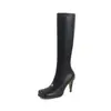 Botas Longas Elásticas Super Esticadas Botas Emagrecedoras Femininas Botas de Cano Alto Bico Quadrado Novo Salto Agulha Botas com Zíper Lateral Botas Acima do Joelho Femininas