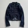 Jaqueta curta estilo retrô de quadra com gola alta de vários botões, babados, acinturada, emagrecedora, top estilo militar para garota ousada