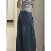 Jeans Azules Retro Americanos de Pierna Ancha para Mujer en Primavera y Otoño, Talla Grande para Gorditas mm Cintura Alta Figura de Pera Delgada Pantalones Rectos Sueltos