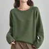 Suéter de Tricô Gola Redonda Borda Rolada Estilo Novo Outono e Inverno 2025 Manga Longa Cor Sólida Loose Pulôver Camisa Base Feminina