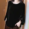 Top de Terciopelo para Mujer 2026 Otoño Nuevo Cuello Redondo Manga de Linterna Terciopelo Dorado Holgado Cubre Vientre Top