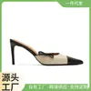 Zapatos de una sola capa europeos y americanos 2025 combinación de colores punta tacón fino color no reembolsables sandalias de microfibra con sandalias Chengdu, Sichuan