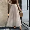 Falda Plisada de Línea A para Mujer, Nuevo Estilo Verano 2026, Cintura Alta, Adelgazante, Fluida, Falda Larga Acampanada, Falda de Paraguas