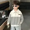 Ropa para niños, sudadera de rayas para niños, colección primavera/otoño, nuevo estilo 2026, polo de manga larga para bebés y niños pequeños, polo de moda para niños