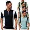 Camiseta de verano transfronteriza nueva para hombre con cuello, cremallera, bloques de color, manga corta, polo, talla grande, moda casual, top deportivo