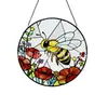 Pegador de Sol Vitral Floral com Beija-flor, Decoração Redonda para Pendurar na Janela, Exclusivamente para Decoração de Casa