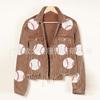 Chaqueta de solapa lavada popular de otoño e invierno de estación independiente transfronteriza europea y americana, chaqueta de mujer de uniforme de béisbol de pana con lentejuelas