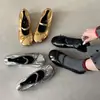 Zapatos para Mujer de Estilo Nuevo, Antideslizantes, Suela Suave, Cómodos, Piel de Vaca Suave, Punta Redonda Dorada, Zapatos de Moda, Zapatos de Tacón Bajo para Mujer, Piel Genuina